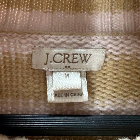 J Crew Sweater Womens Medium Pullover Tan Pink Stripe Cotton Wool Blend Turtle - Picture 4 of 7
